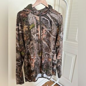 Cabela's Camouflage Hunting Green Half Zip Hooded Shirt with Neck Gaiter Size XL